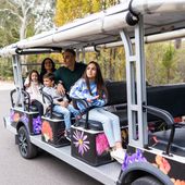 A family on the tour bus