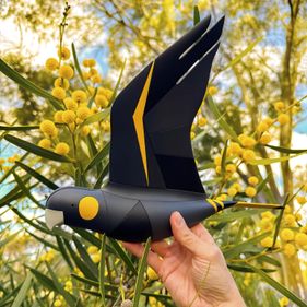 A black cockatoo sculpture from the Eggpicnic exhibition