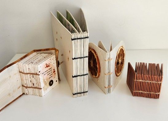 A collection of Coptic stich bound books.