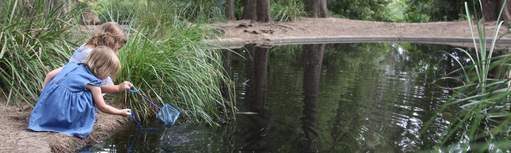 Children playing in a pond