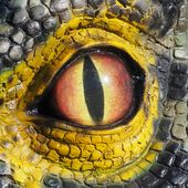 An eye of a megafauna sculpture