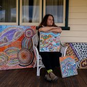 Gail Neuss pictured with artworks